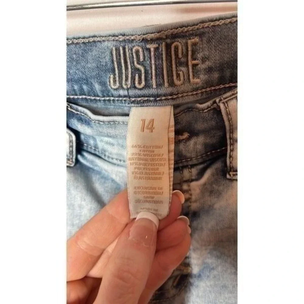 Justice Button Fly Light Wash Jean Shorts. Size 14.